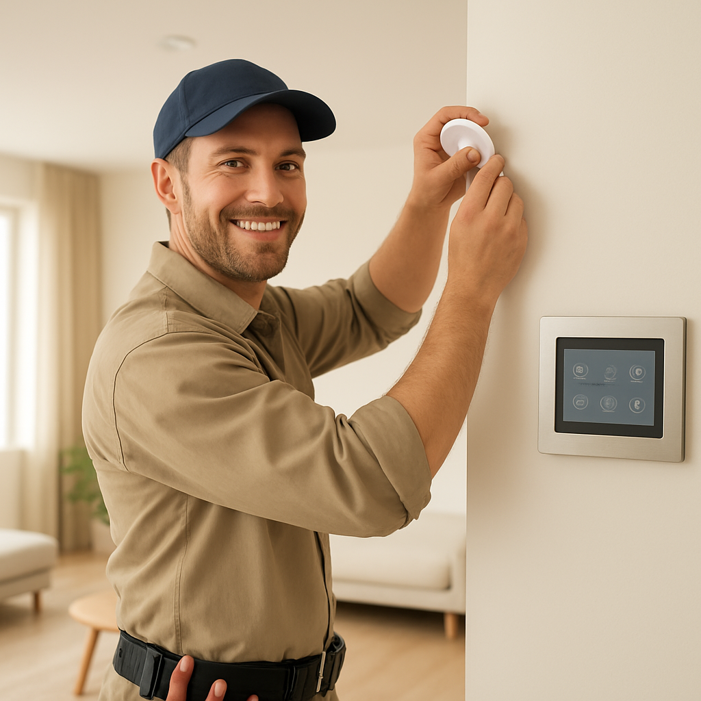 Apex electrician installing recessed lighting and a smart panel in a modern home